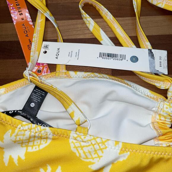 AQUA x Studio 189 Triangle pineapple Print Bikini Top yellow/white medium $68 - Picture 8 of 8